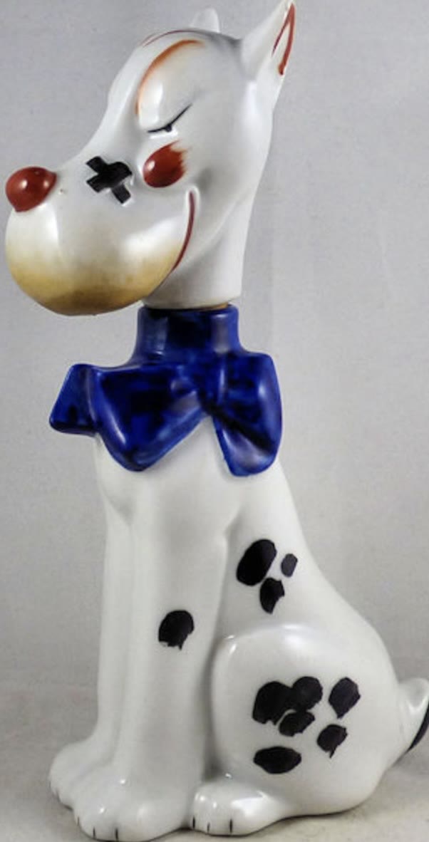 Keramiek Duits Hond blauwe strik