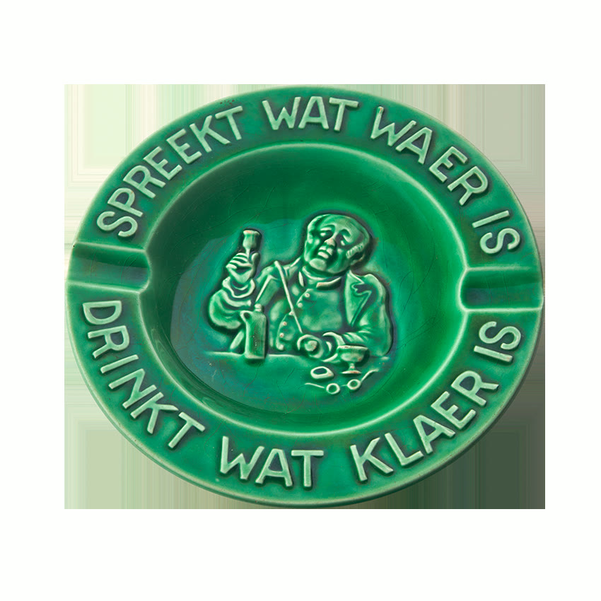 Asbak Groen Rond Laag Spreuk Plateel