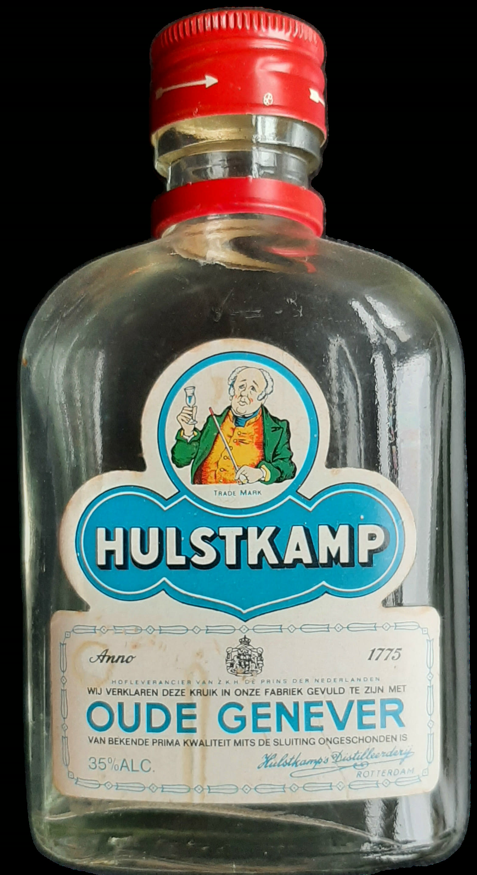 Heupfles Oude Genever blauw merk
